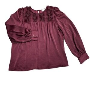 Bohme Blouse Womens Medium Purple Pleated Yoke Boho Cottagecore Top Burgundy